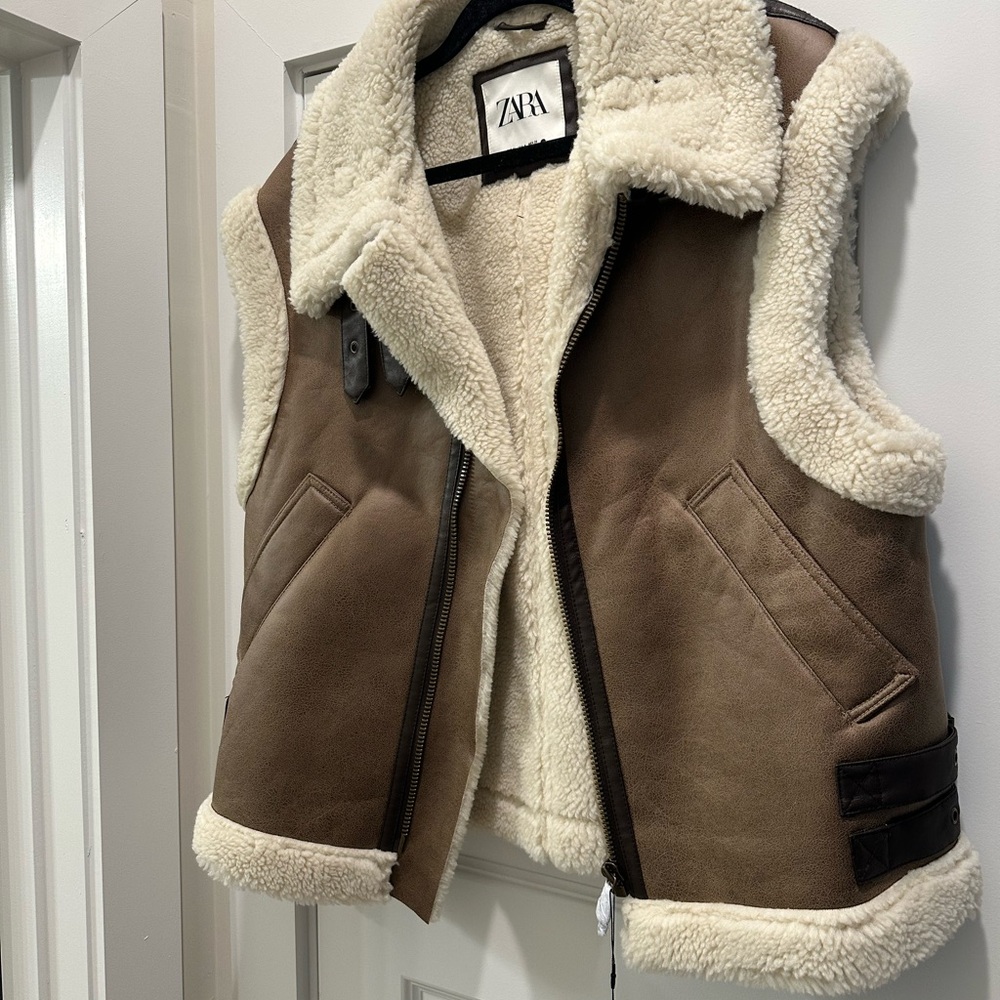 Zara Brown and Cream Shearling Jacket